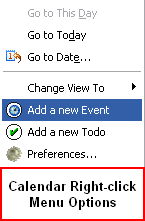 calendar right click menu options