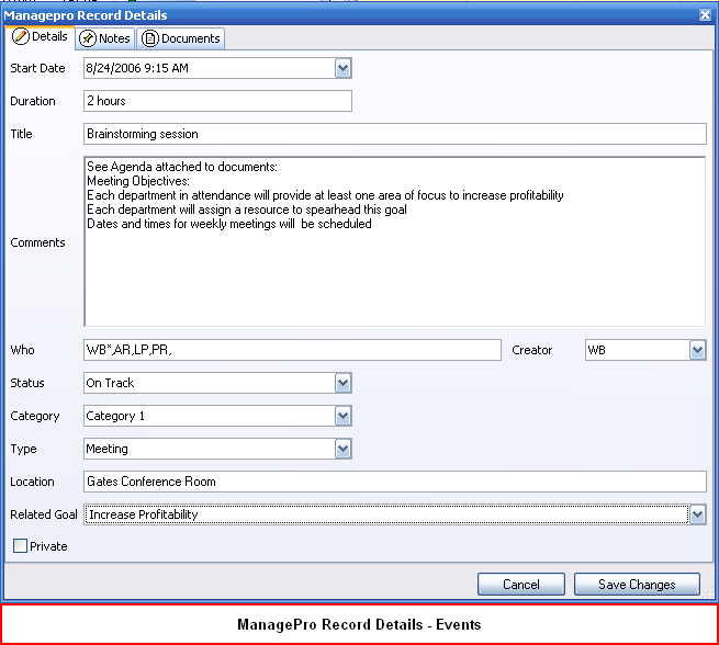 managepro record details_events