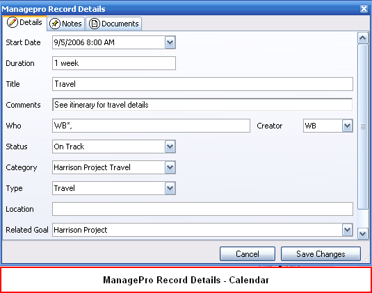 mprorecord details calendar